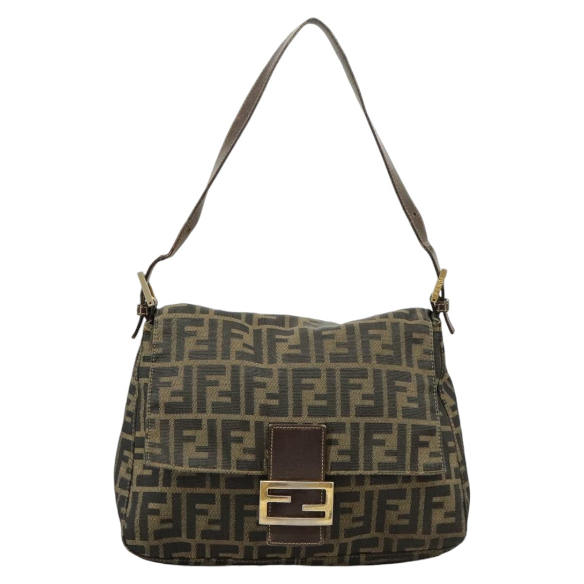 FENDI Zucca Canvas Mamma Baguette Shoulder Bag Brown Black Auth 100706 - 0