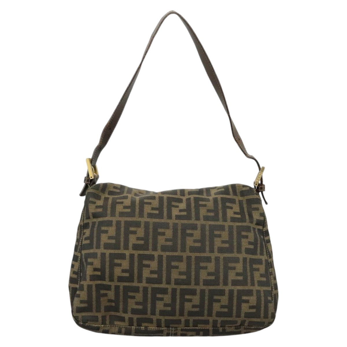 FENDI Zucca Canvas Mamma Baguette Shoulder Bag Brown Black Auth 100706