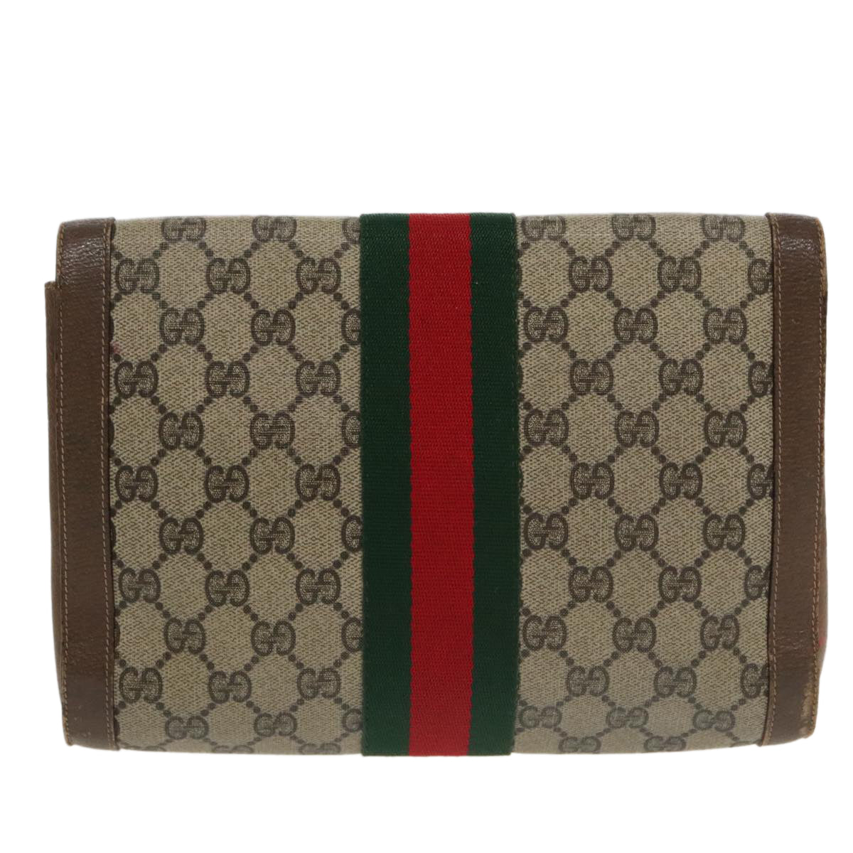 GUCCI GG Supreme Web Sherry Line Clutch Bag PVC Beige Red Green Auth 100712