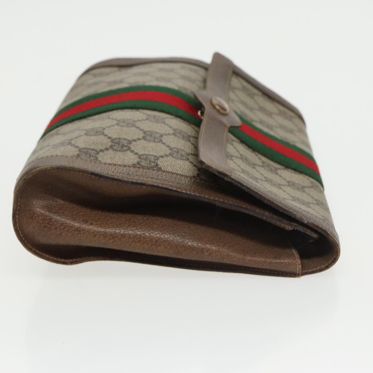 GUCCI GG Supreme Web Sherry Line Clutch Bag PVC Beige Red Green Auth 100712