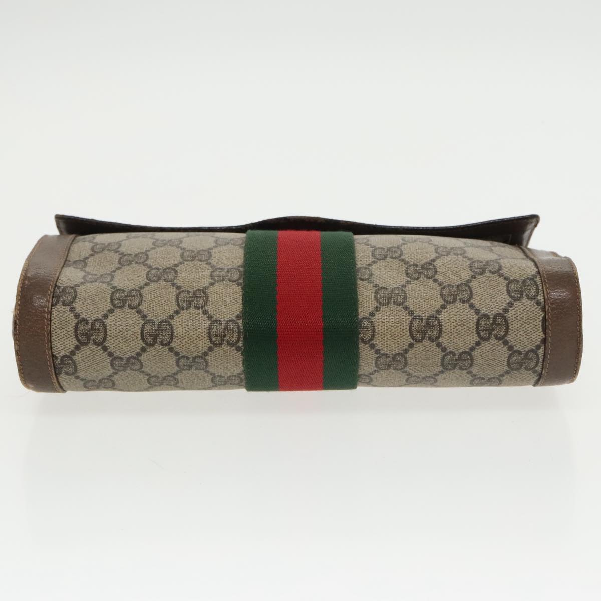 GUCCI GG Supreme Web Sherry Line Clutch Bag PVC Beige Red Green Auth 100712