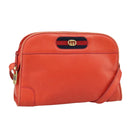 GUCCI Sherry Line Shoulder Bag Leather Orange Navy Red Auth 100717-1
