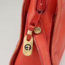 GUCCI Sherry Line Shoulder Bag Leather Orange Navy Red Auth 100717-20