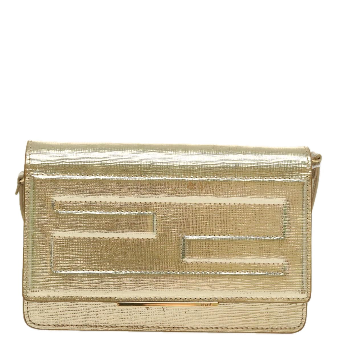 FENDI Shoulder Bag Leather Gold Auth 100718 - 0