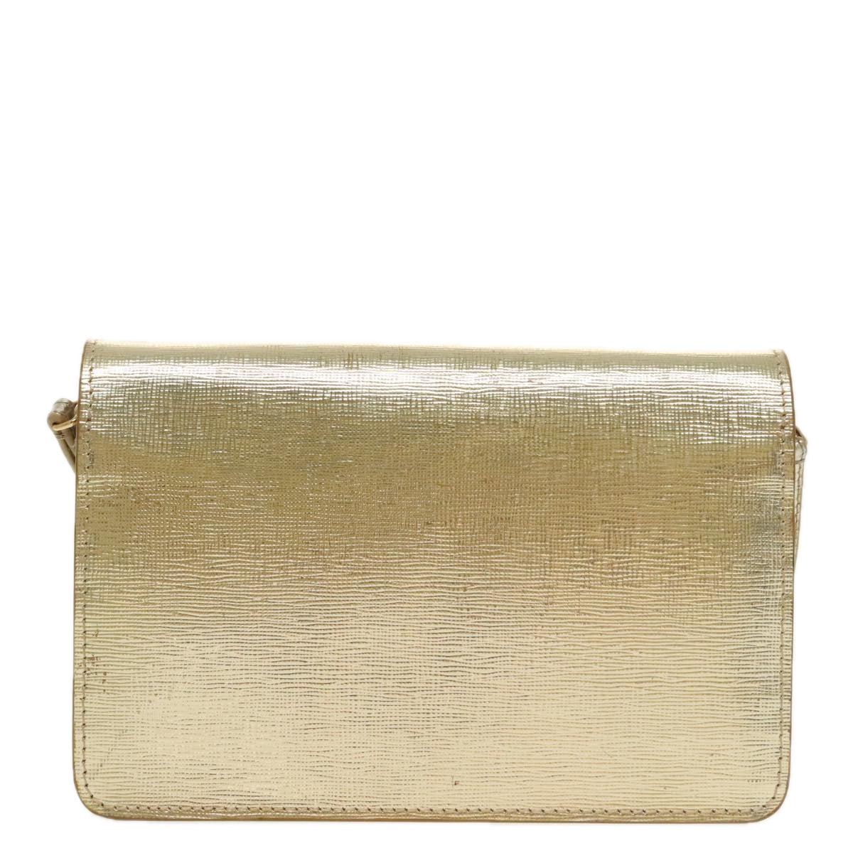 FENDI Shoulder Bag Leather Gold Auth 100718