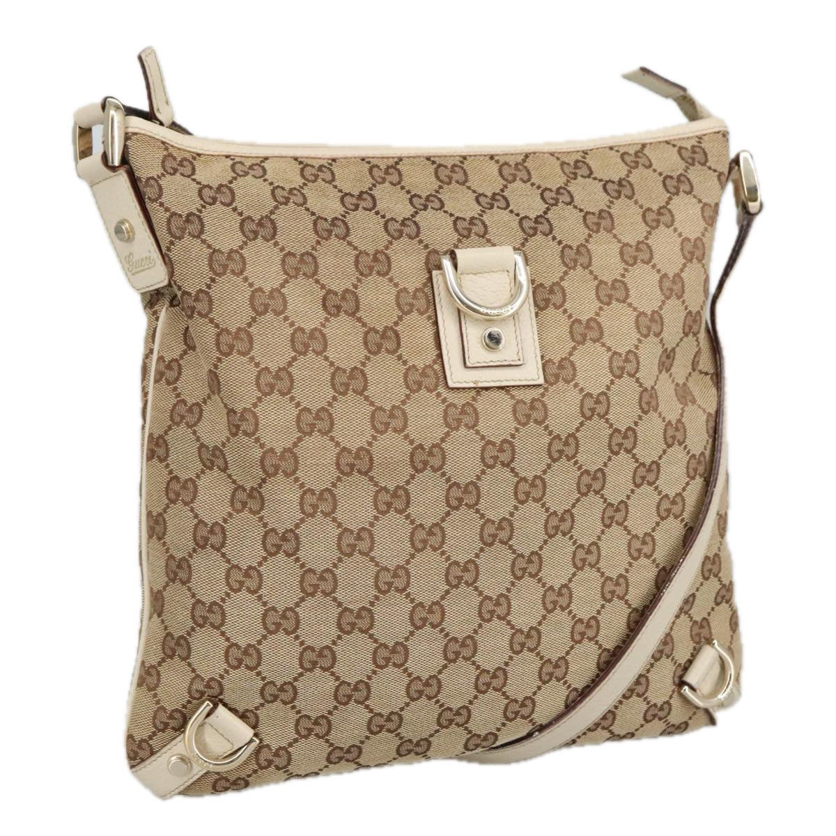 GUCCI GG Canvas Shoulder Bag Beige Gold 131326 Auth 100719