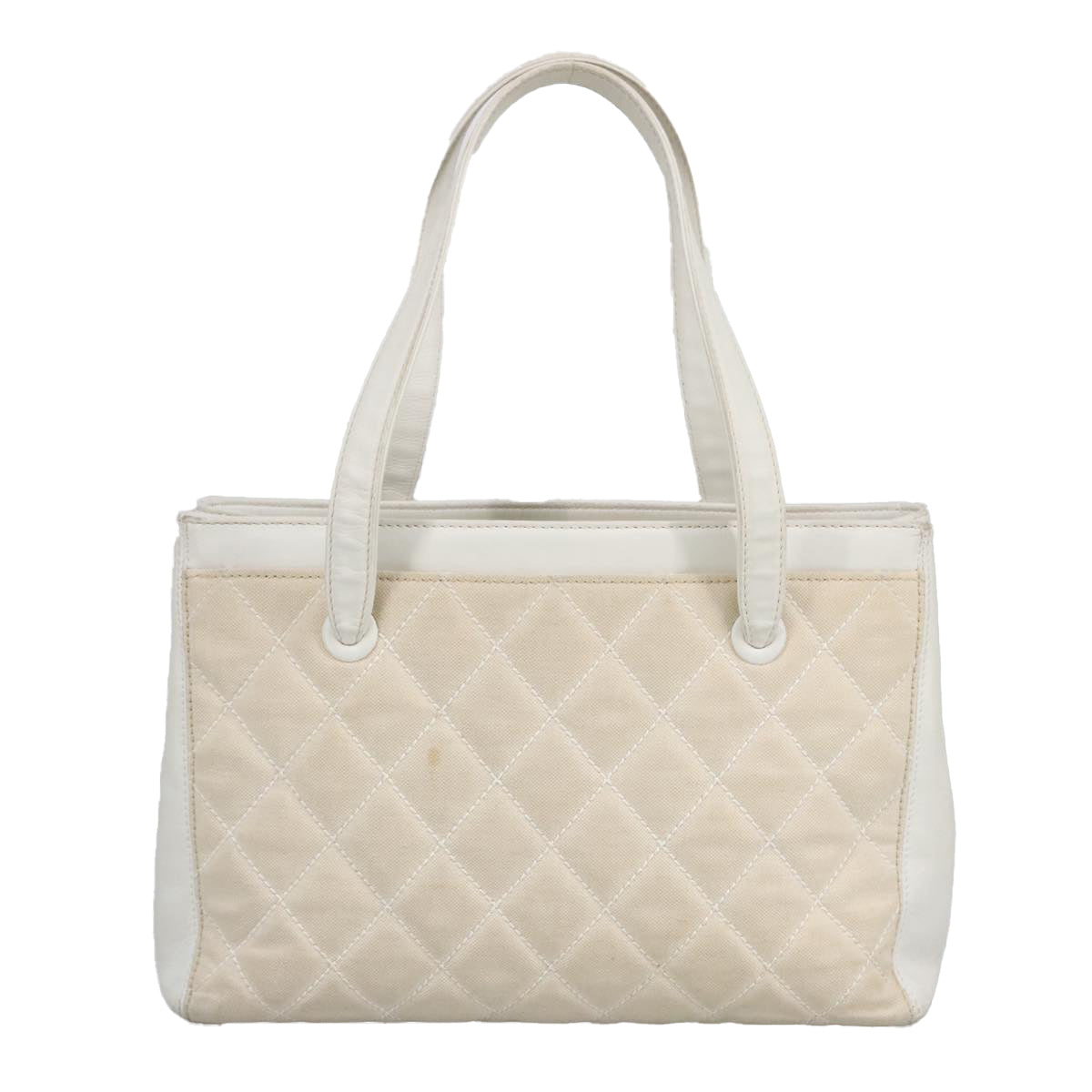 CHANEL Tote Bag Canvas Gold White CC Auth 100722