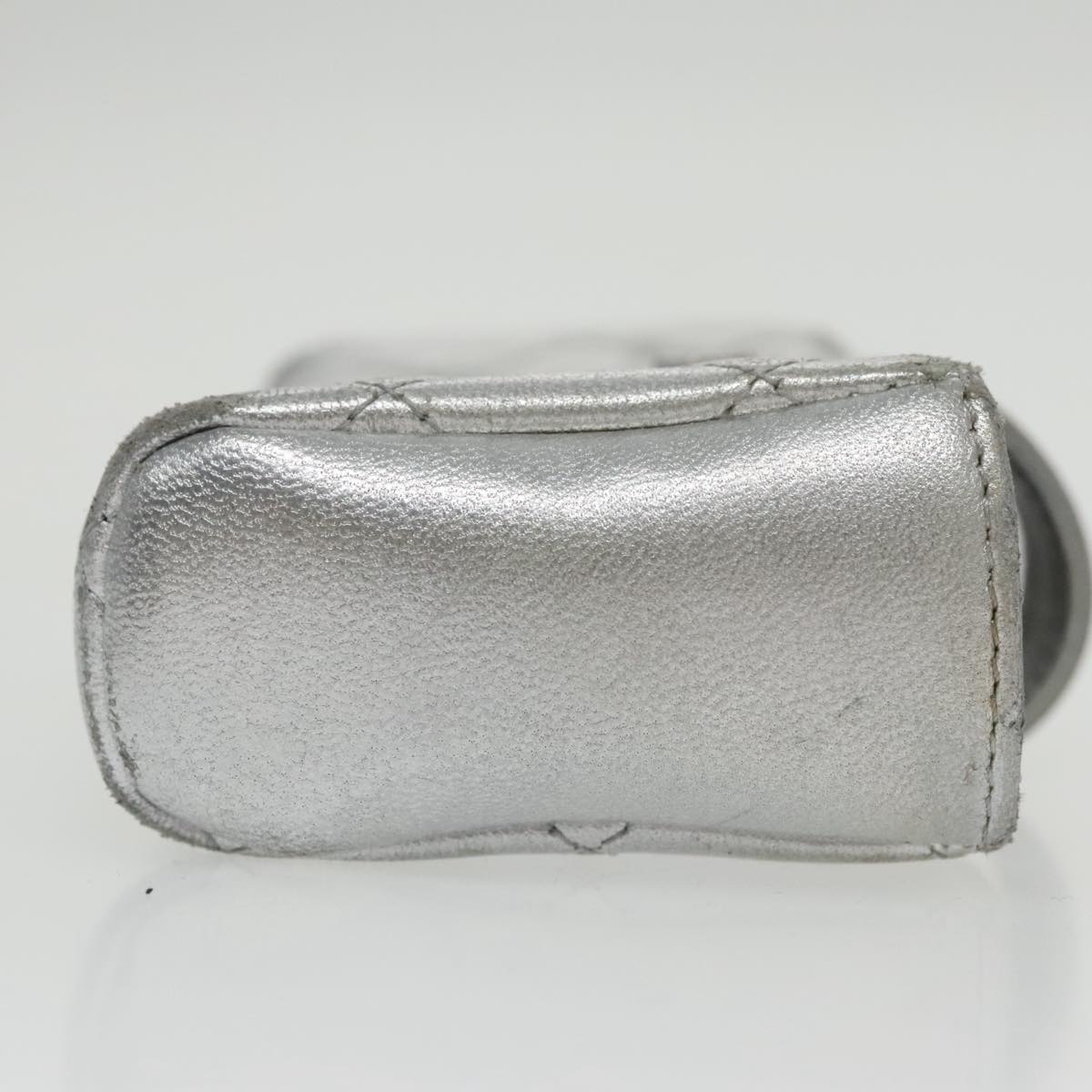 CHANEL Pouch Lamb Skin Silver CC Auth 100726