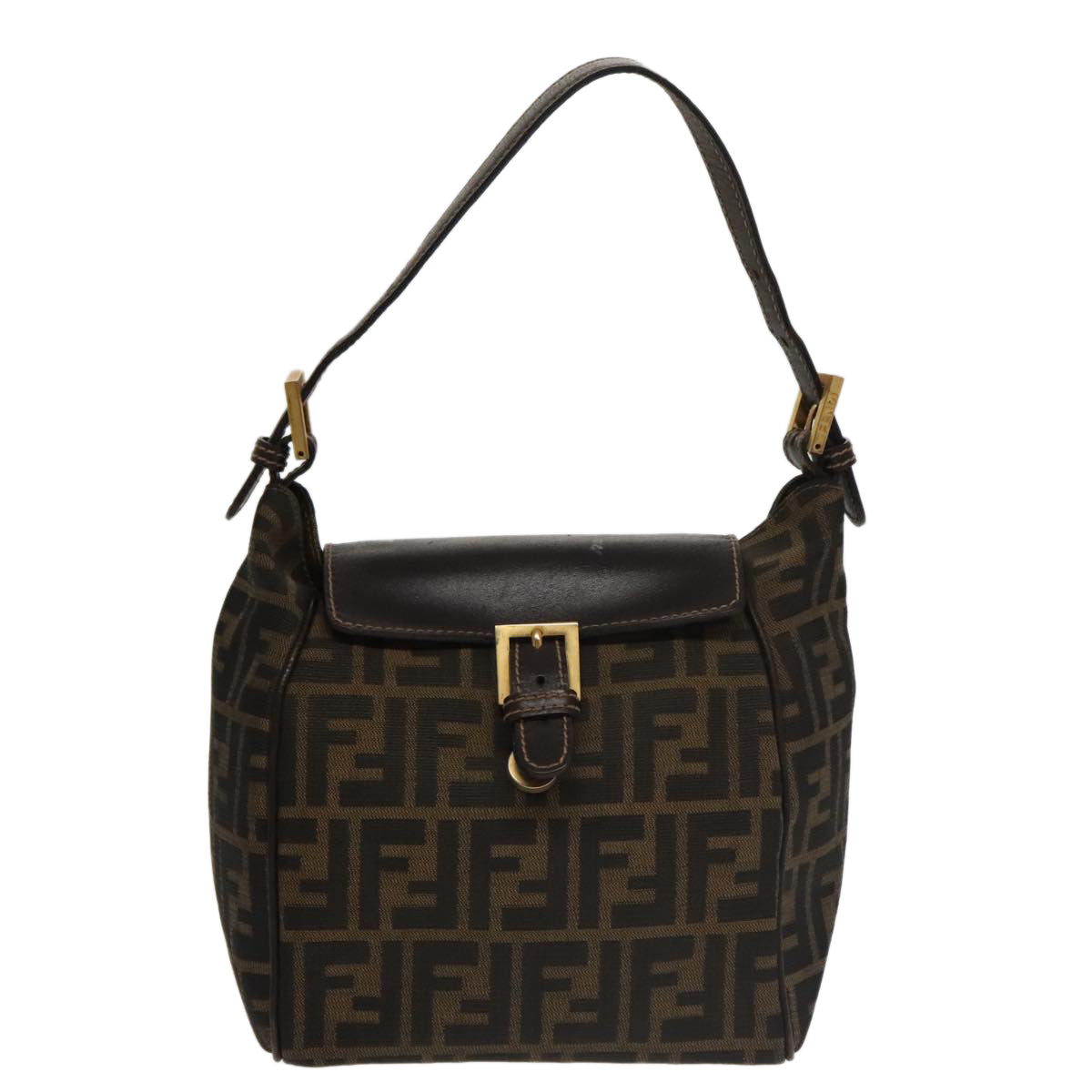 FENDI Zucca Canvas Hand Bag Brown Black gold Auth 100727 - 0