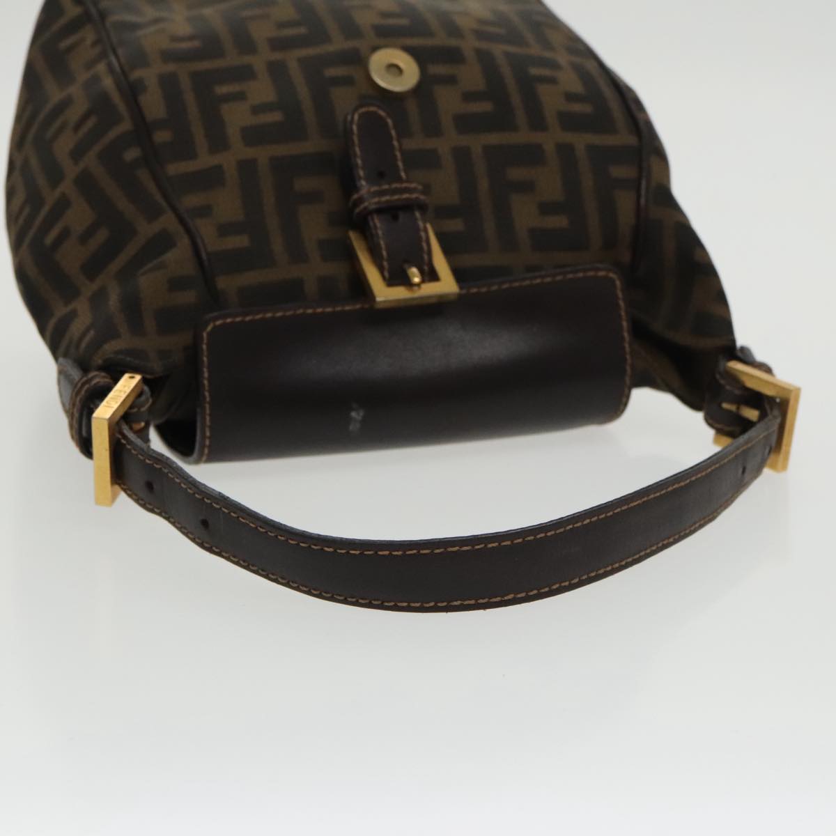 FENDI Zucca Canvas Hand Bag Brown Black gold Auth 100727