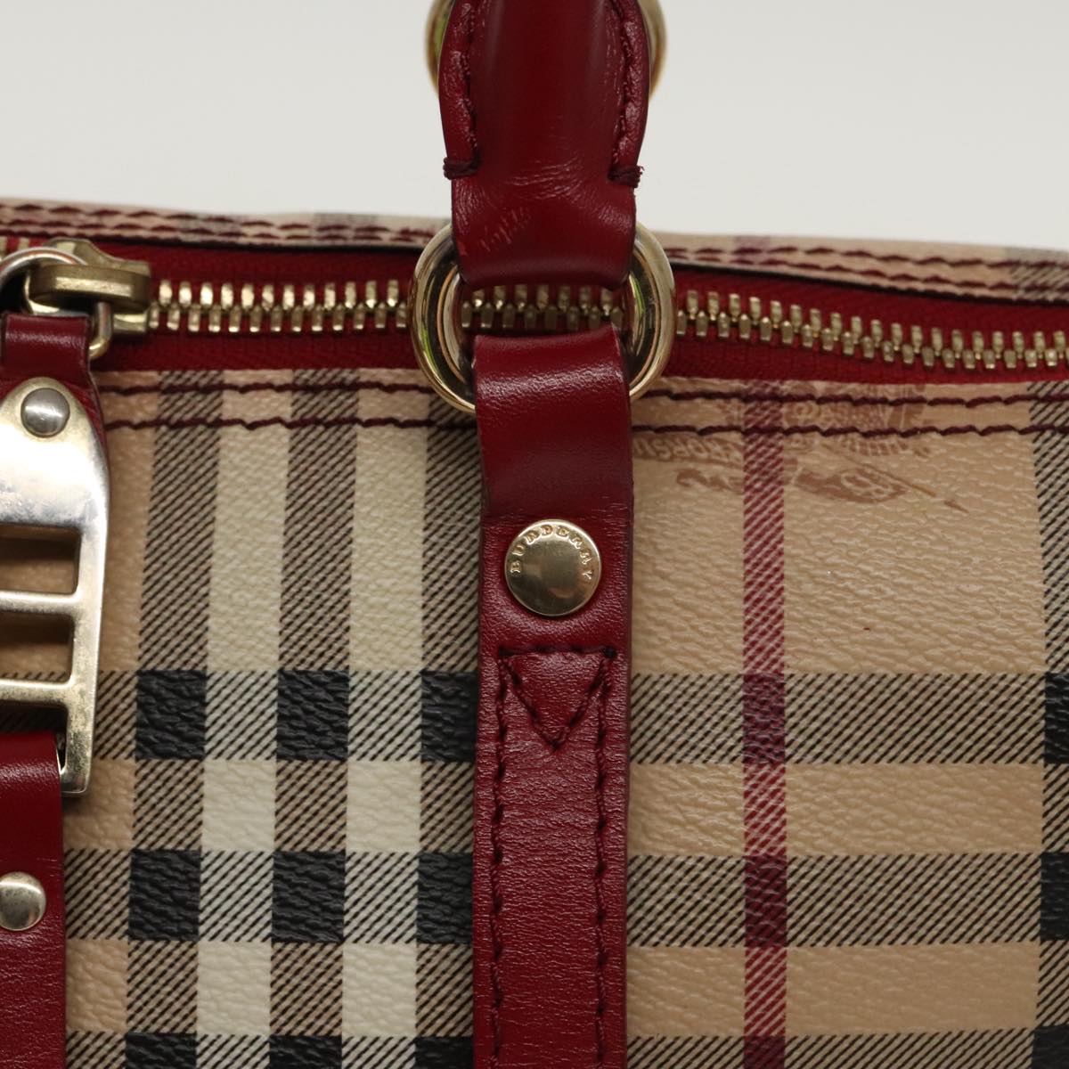 BURBERRY Nova Check Tote Bag PVC Beige Red Auth 100728