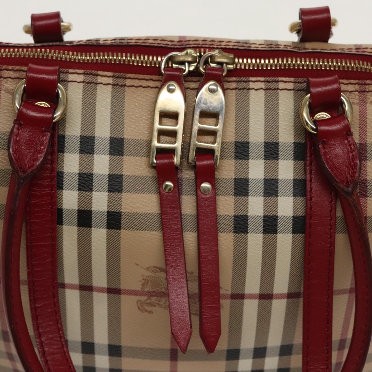 BURBERRY Nova Check Tote Bag PVC Beige Red Auth 100728