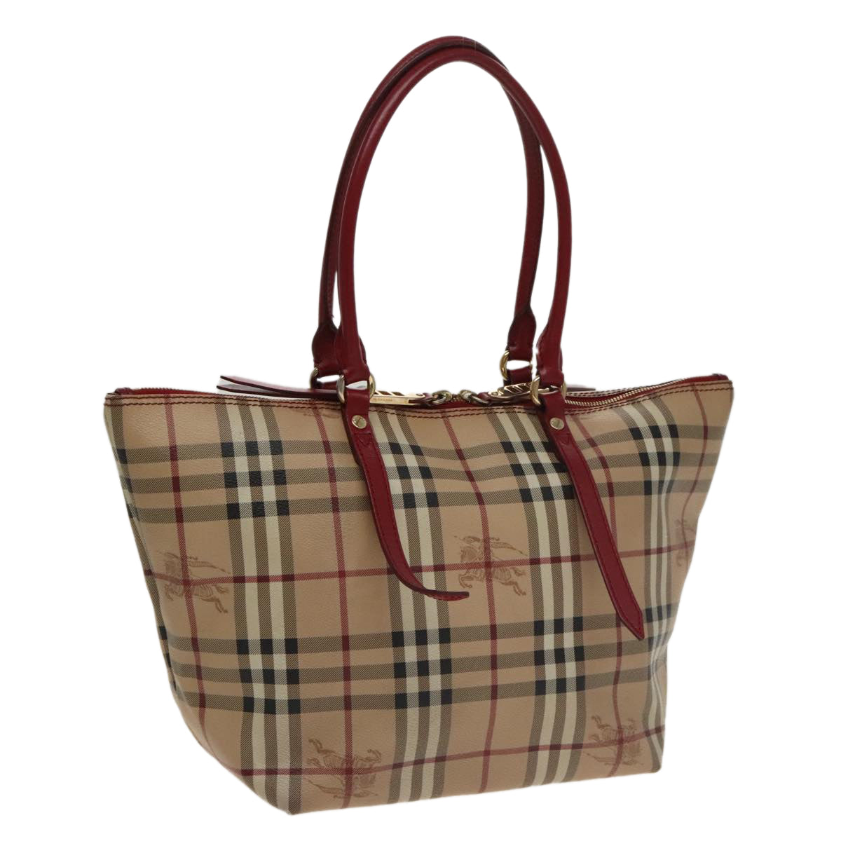 BURBERRY Nova Check Tote Bag PVC Beige Red Auth 100728