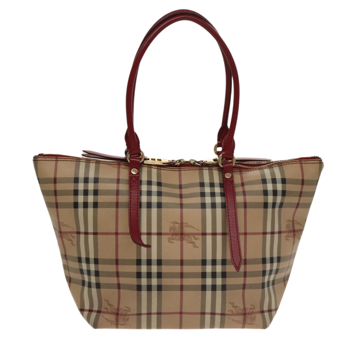 BURBERRY Nova Check Tote Bag PVC Beige Red Auth 100728 - 0