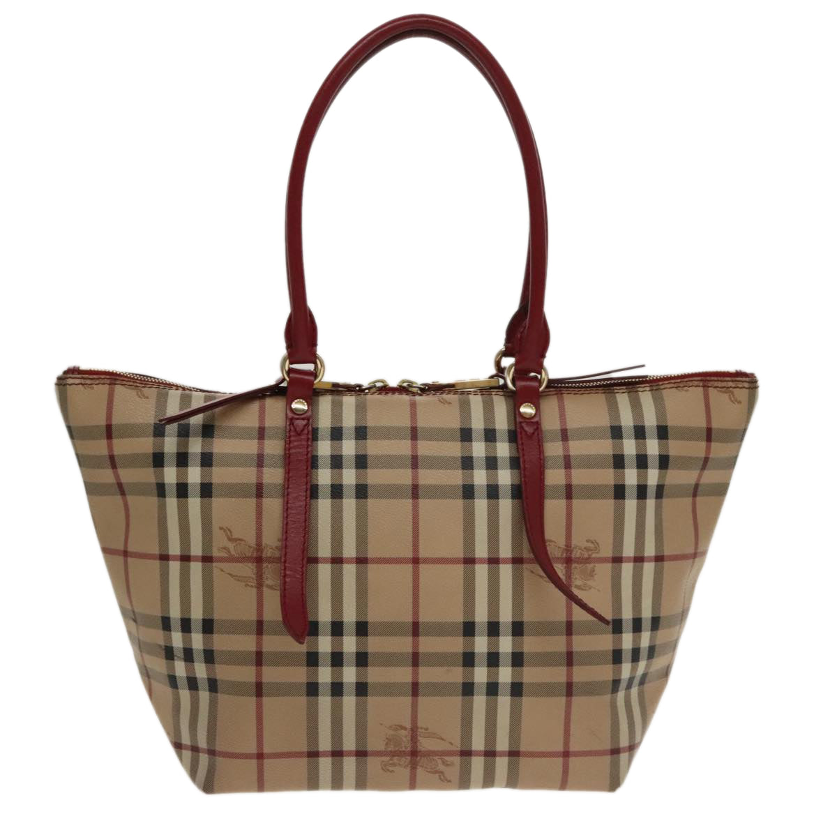 BURBERRY Nova Check Tote Bag PVC Beige Red Auth 100728