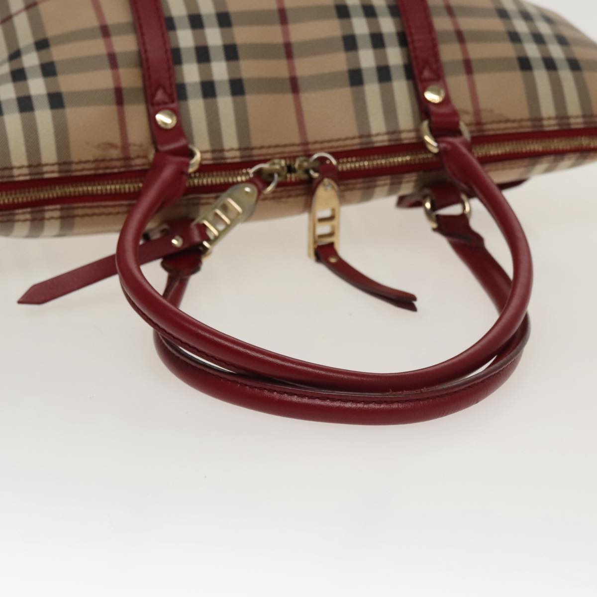 BURBERRY Nova Check Tote Bag PVC Beige Red Auth 100728