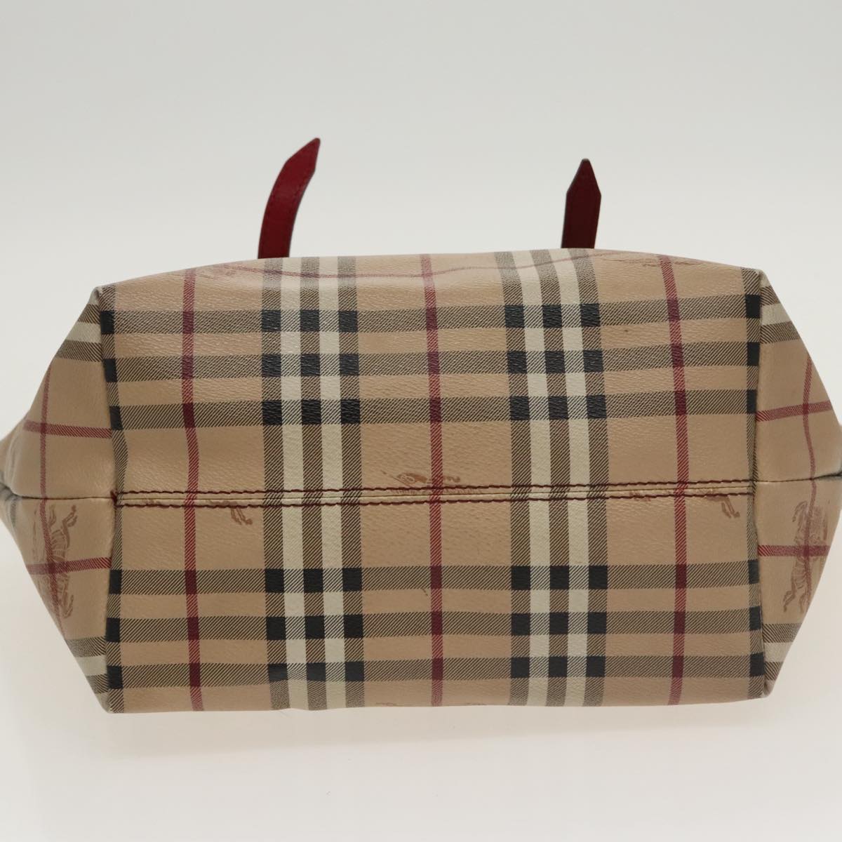 BURBERRY Nova Check Tote Bag PVC Beige Red Auth 100728