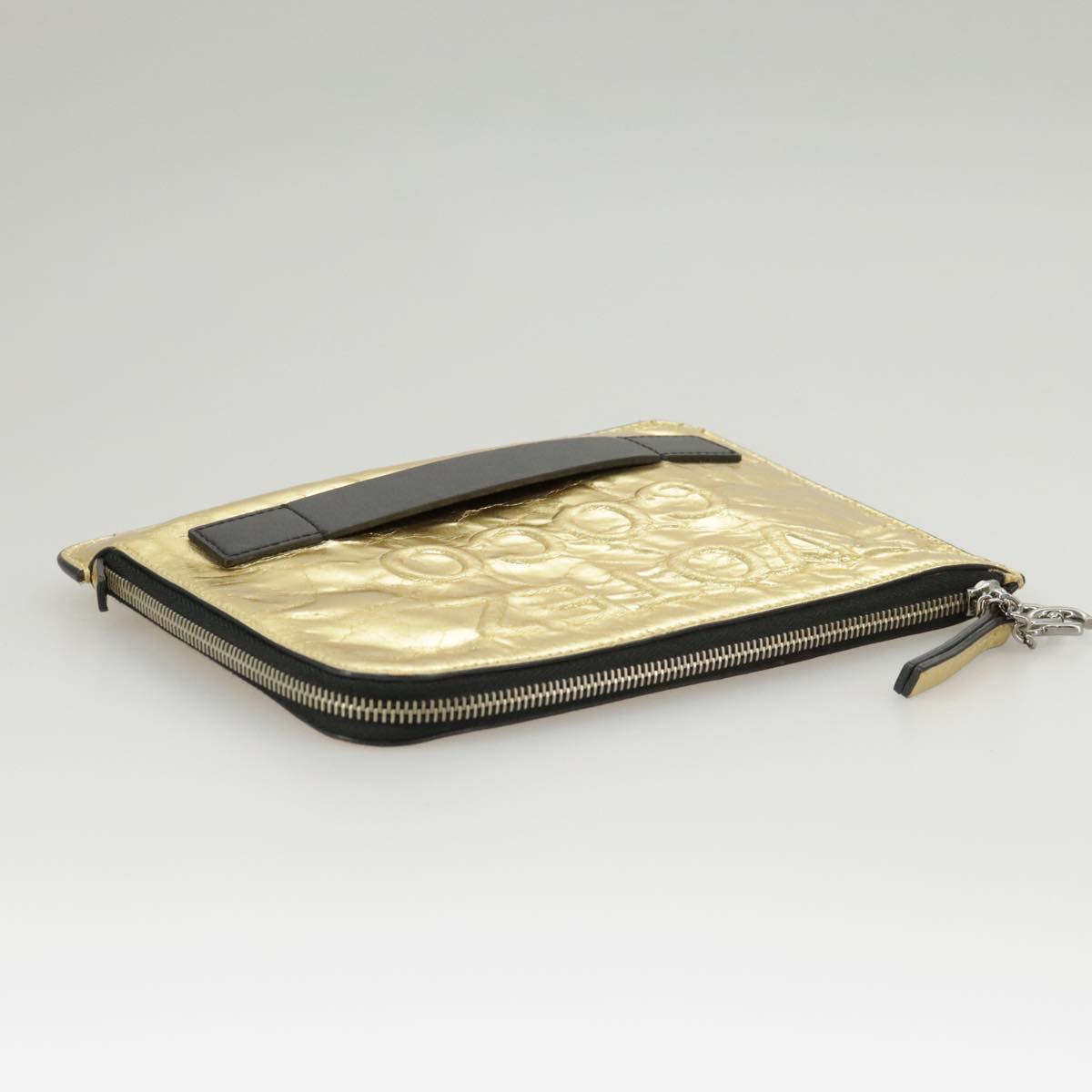 CHANEL Clutch Bag Leather Gold CC Auth 100730