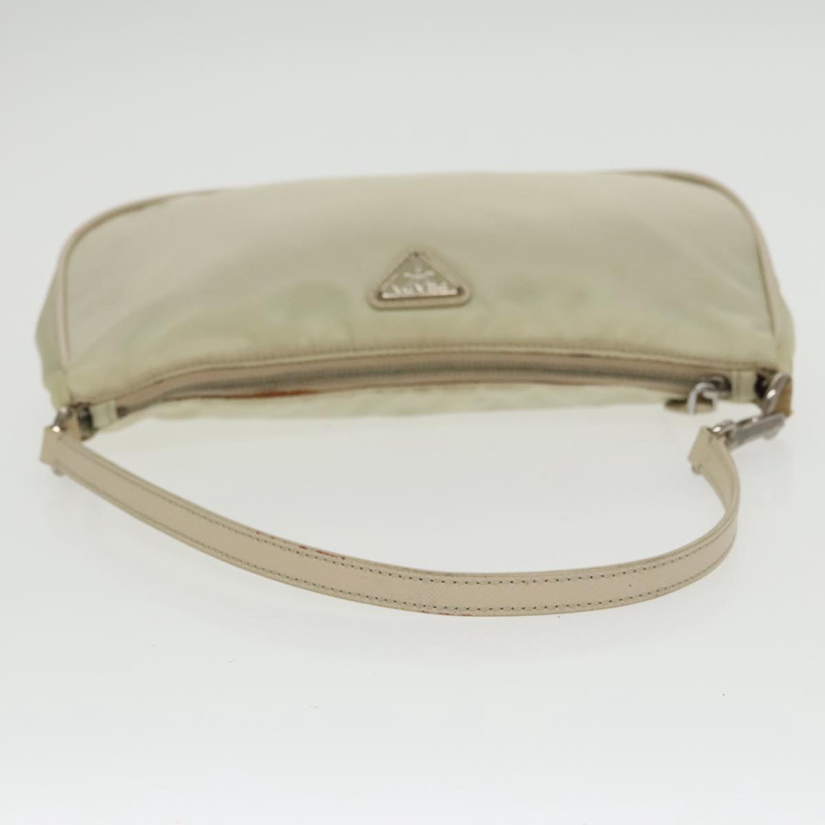 PRADA Accessory Pouch Nylon White Silver Auth 100735