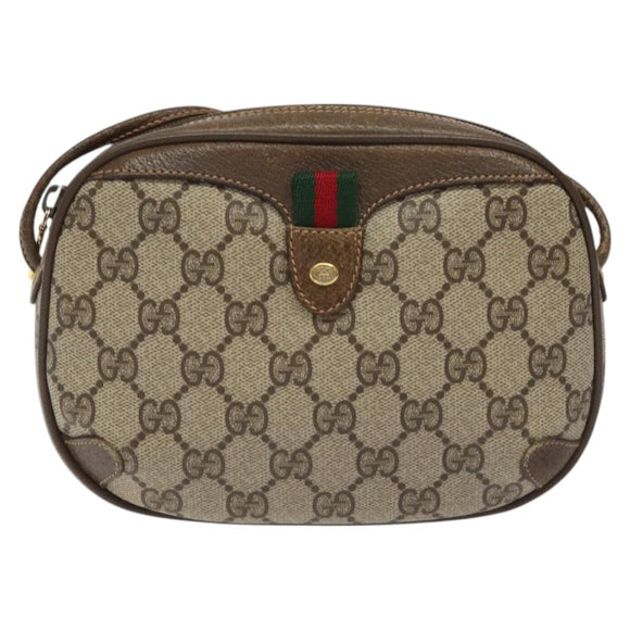GUCCI GG Supreme Web Sherry Line Shoulder Bag PVC Beige Red Green Auth 100756