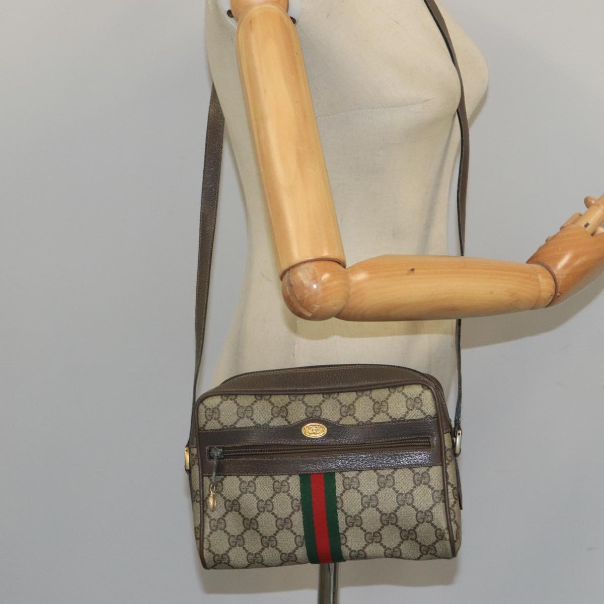 GUCCI GG Supreme Web Sherry Line Shoulder Bag PVC Beige 98 02 004 Auth 100763