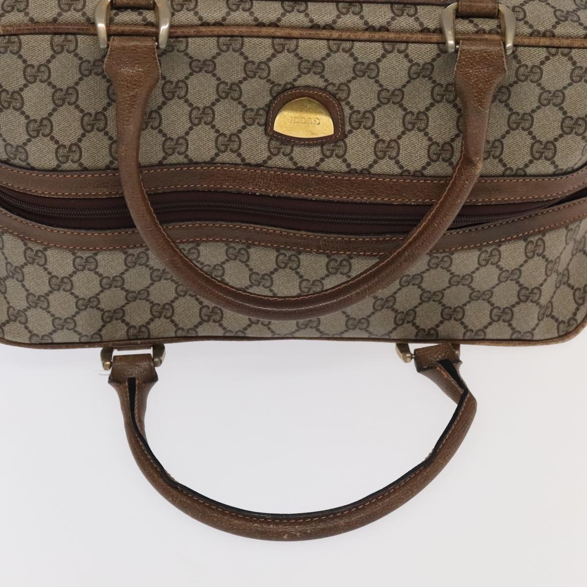 GUCCI GG Supreme Web Sherry Line Boston Bag PVC Beige Red Green Auth 100765