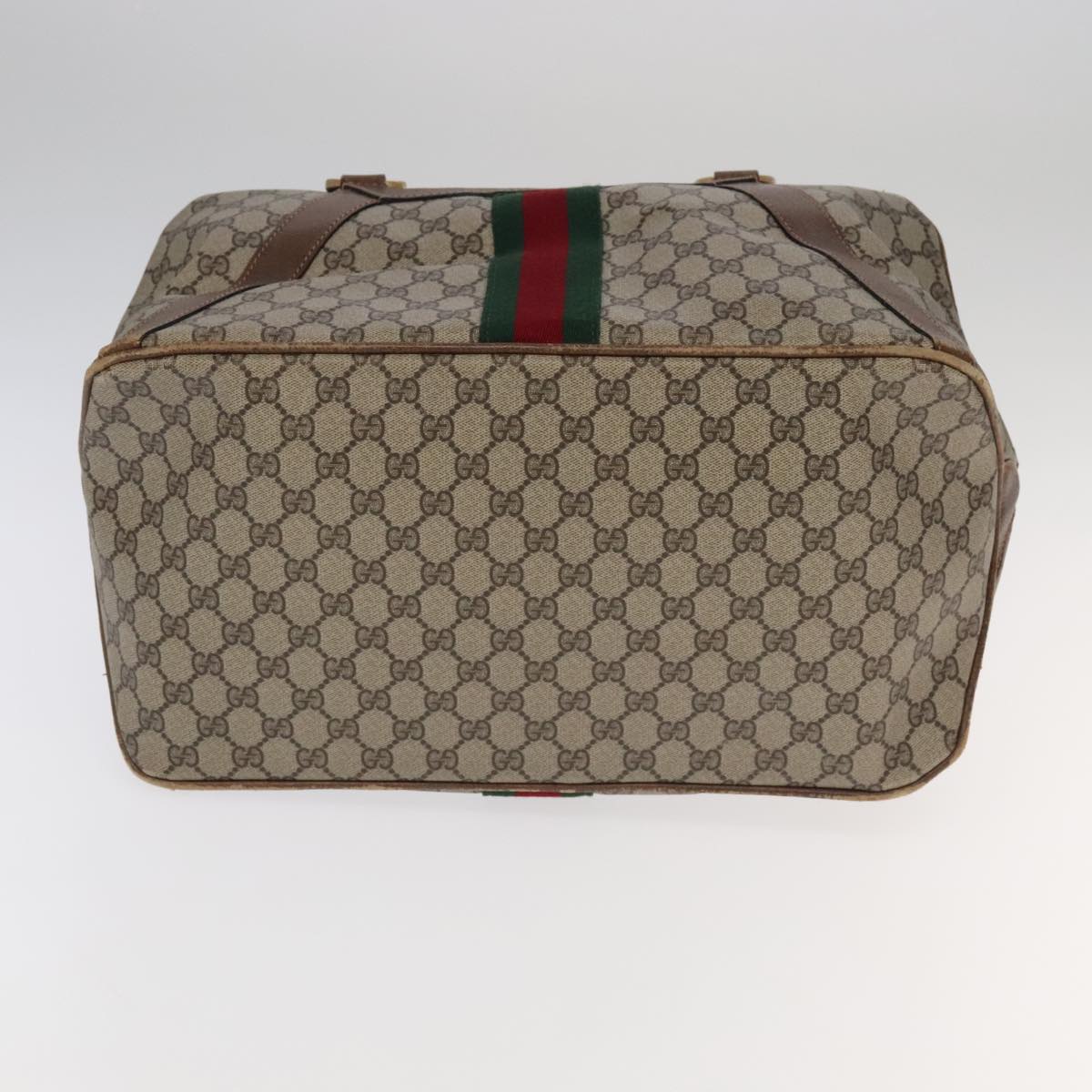 GUCCI GG Supreme Web Sherry Line Boston Bag PVC Beige Red Green Auth 100765