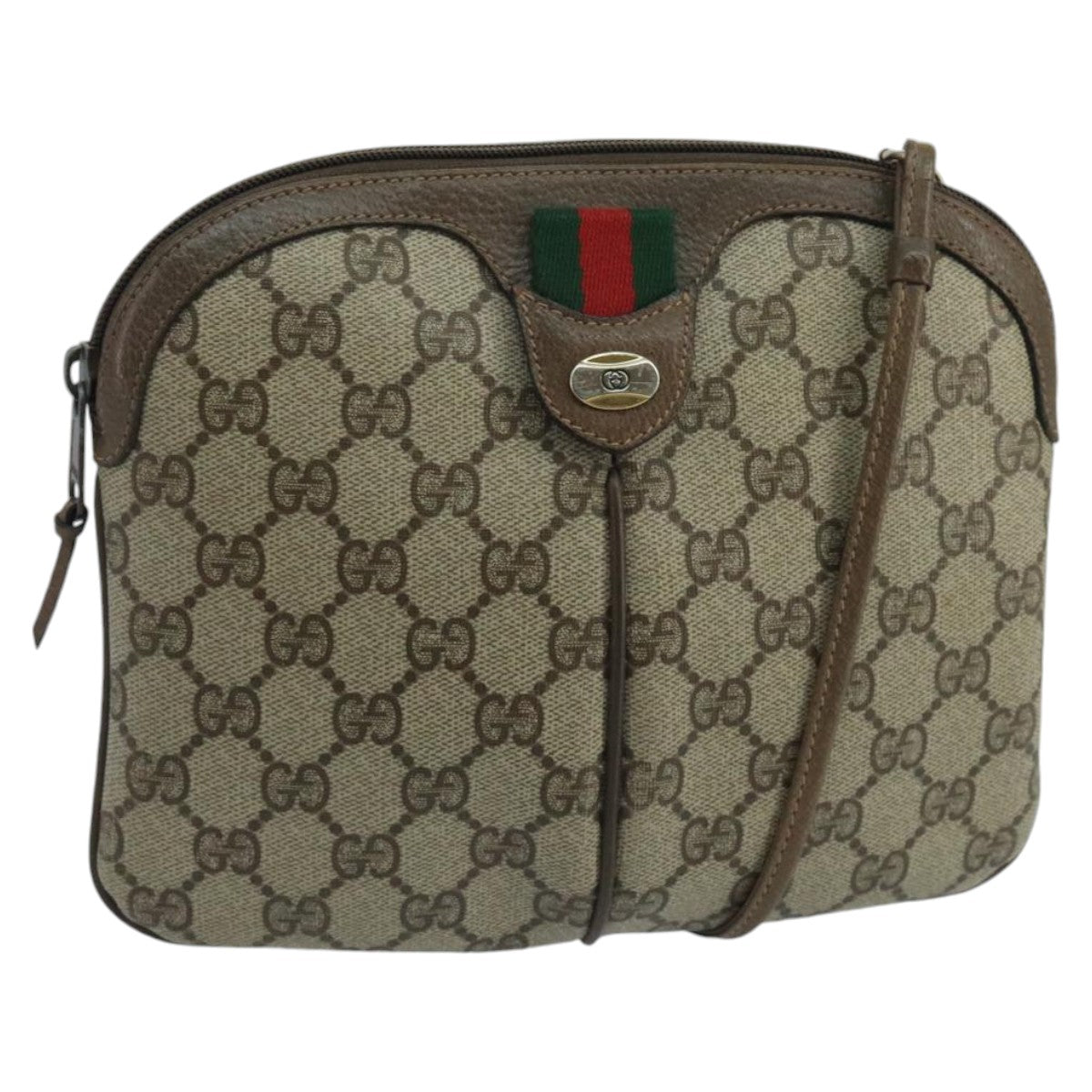 GUCCI GG Supreme Web Sherry Line Shoulder Bag PVC Beige 904 02 043 Auth 100766