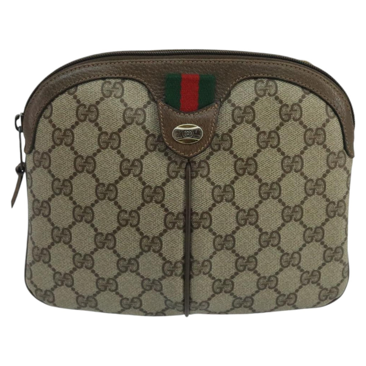 GUCCI GG Supreme Web Sherry Line Shoulder Bag PVC Beige 904 02 043 Auth 100766