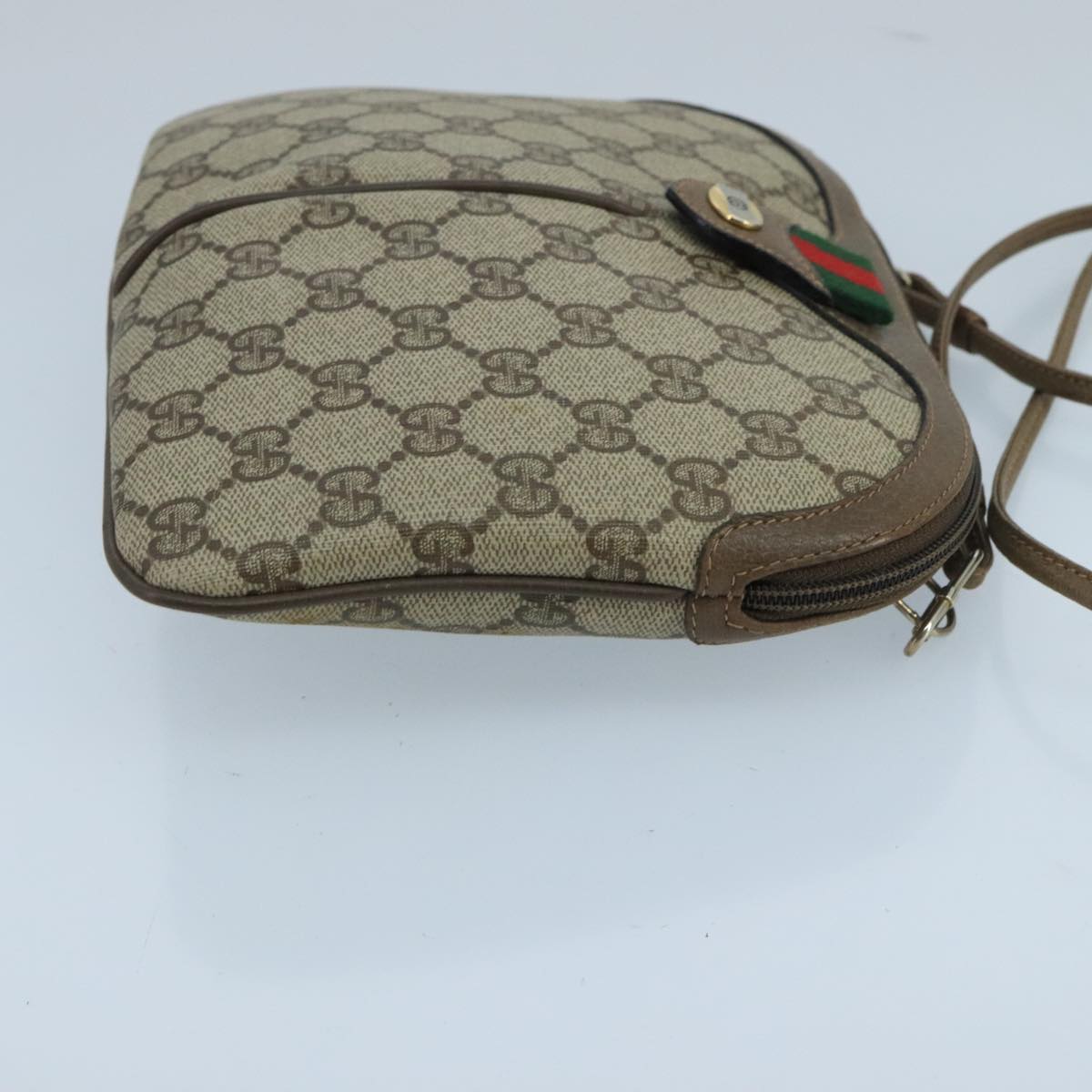 GUCCI GG Supreme Web Sherry Line Shoulder Bag PVC Beige 904 02 043 Auth 100766