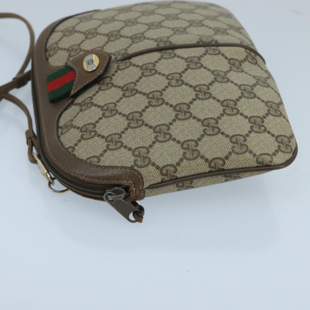 GUCCI GG Supreme Web Sherry Line Shoulder Bag PVC Beige 904 02 043 Auth 100766