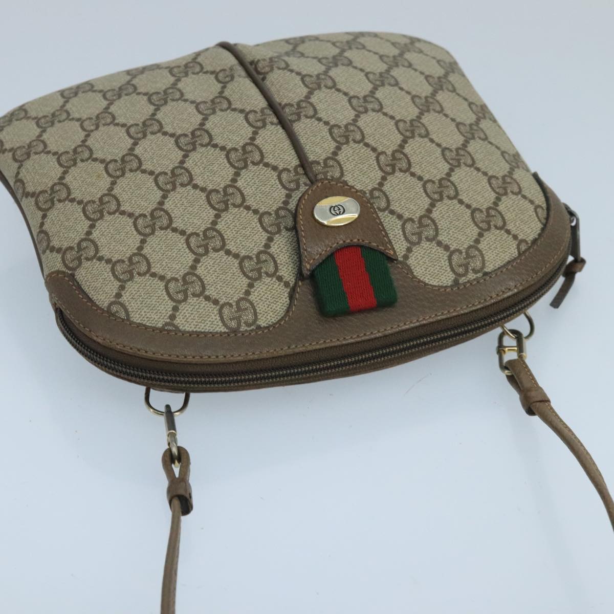 GUCCI GG Supreme Web Sherry Line Shoulder Bag PVC Beige 904 02 043 Auth 100766