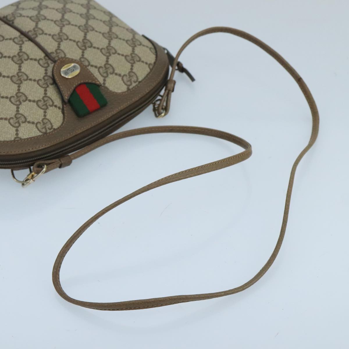 GUCCI GG Supreme Web Sherry Line Shoulder Bag PVC Beige 904 02 043 Auth 100766