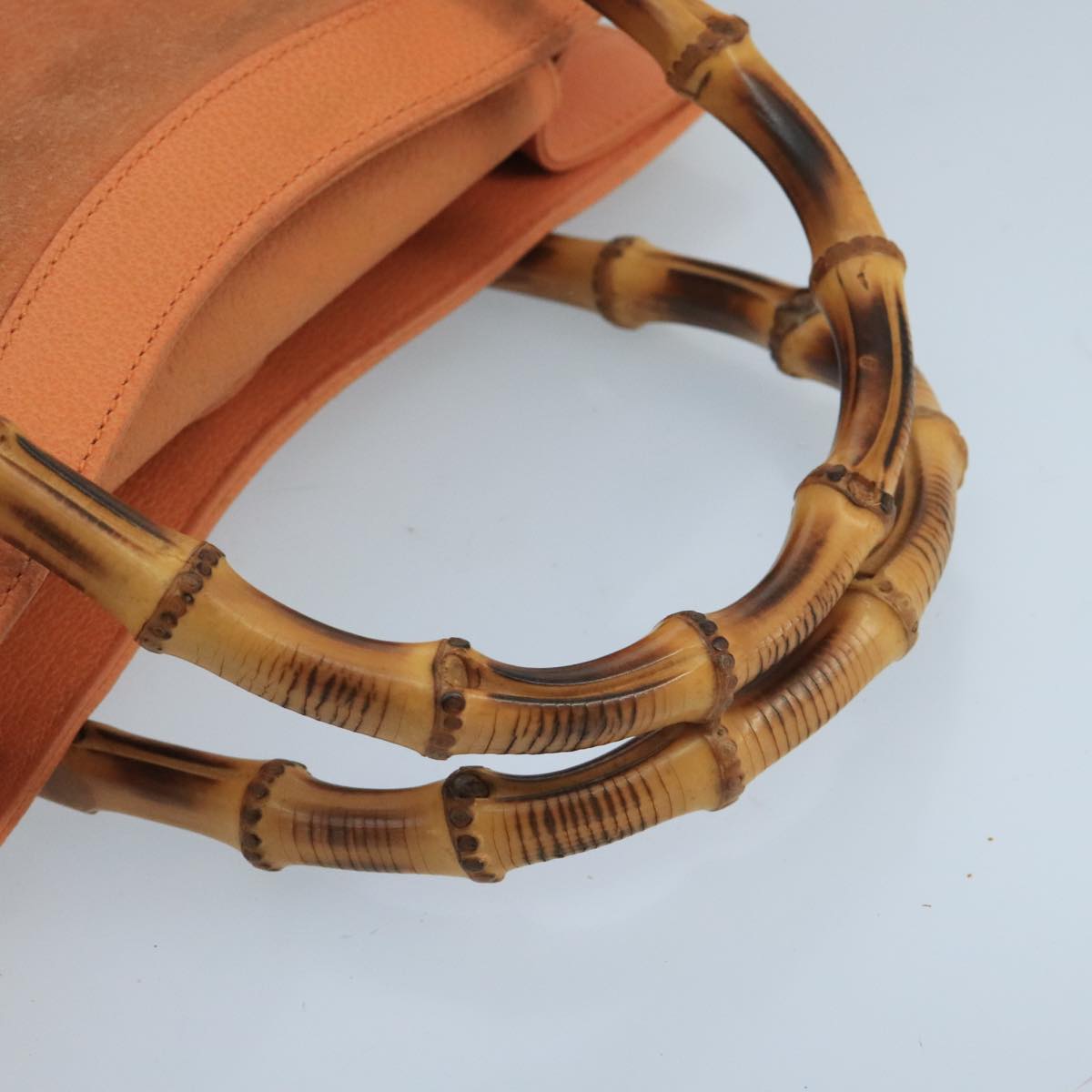 GUCCI Bamboo Hand Bag Suede Leather Orange Gold 002 2853 0260 0 Auth 100774