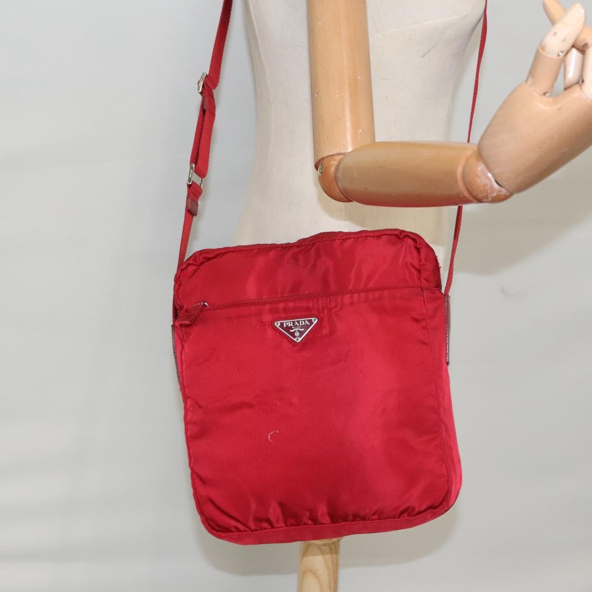 PRADA Shoulder Bag Nylon Red Auth 100777