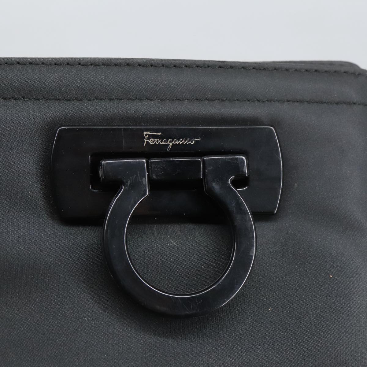 Salvatore Ferragamo Gancini Hand Bag Nylon Black Auth 100784