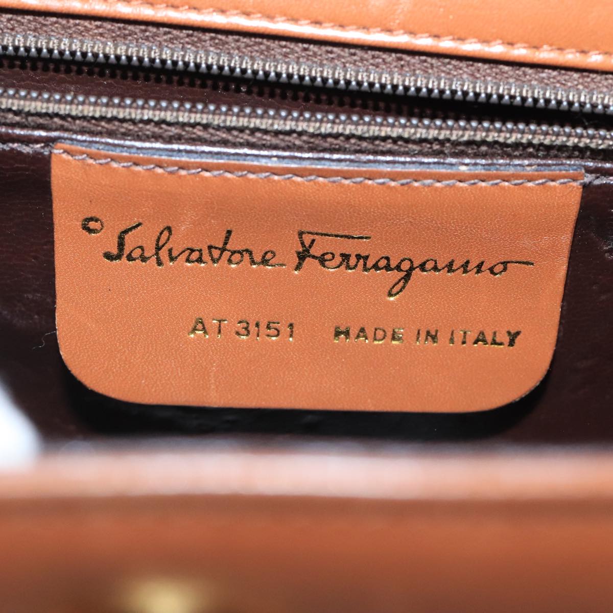 Salvatore Ferragamo Shoulder Bag Leather Gold Brown Auth 100786