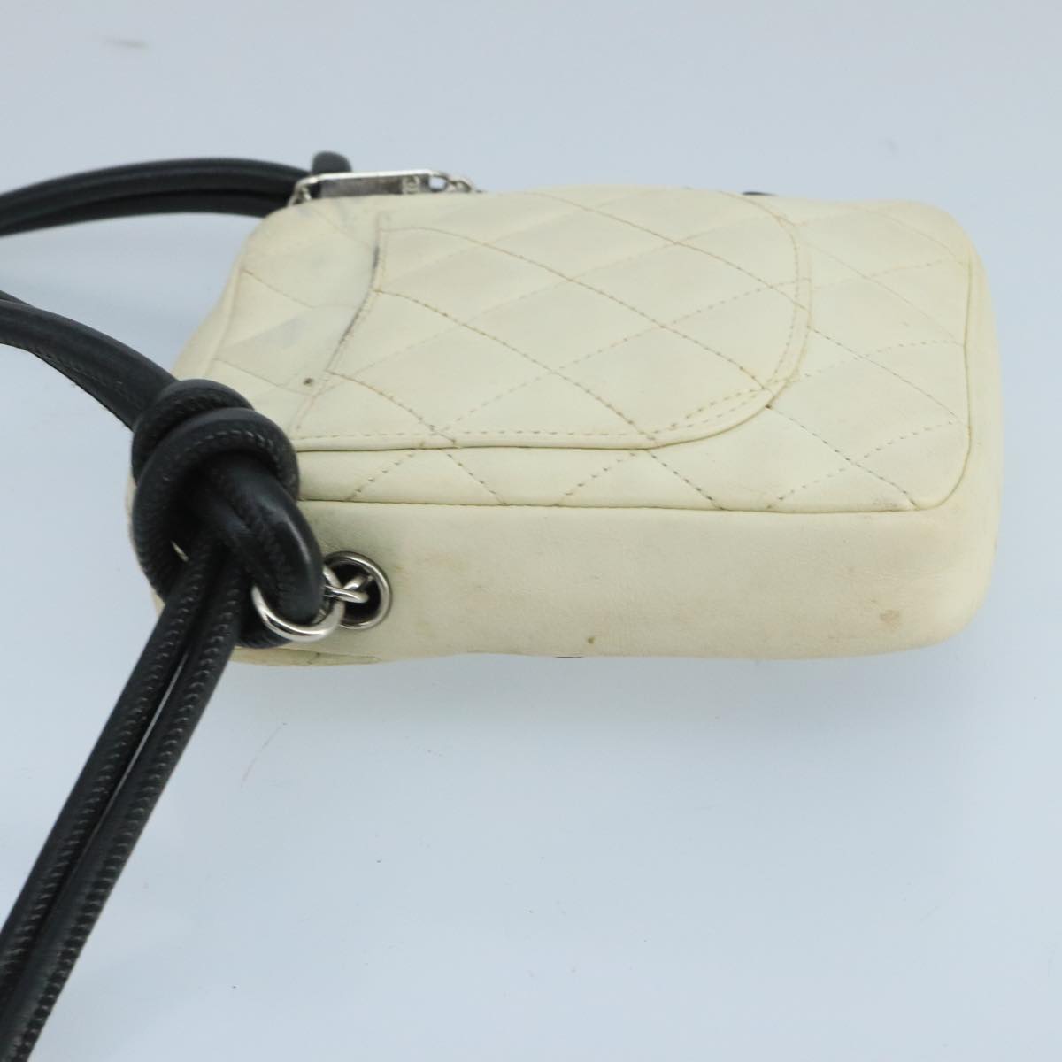 CHANEL Cambon Line Shoulder Bag Leather White Silver CC Auth 100788