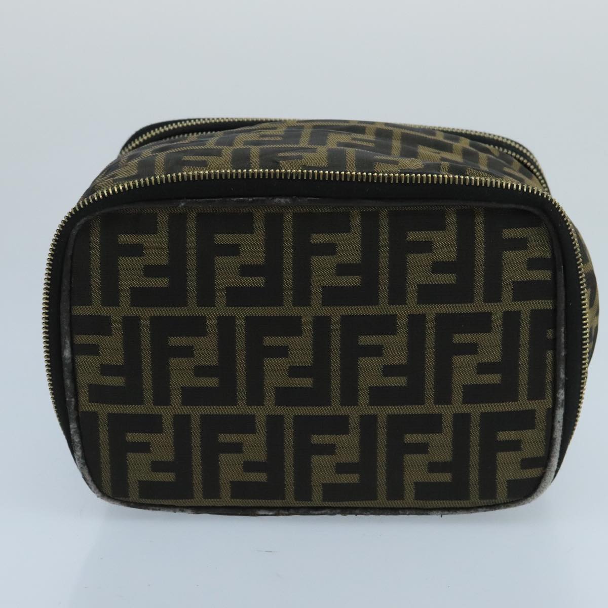 FENDI Zucca Canvas Vanity Pouch Brown Black gold Auth 100790