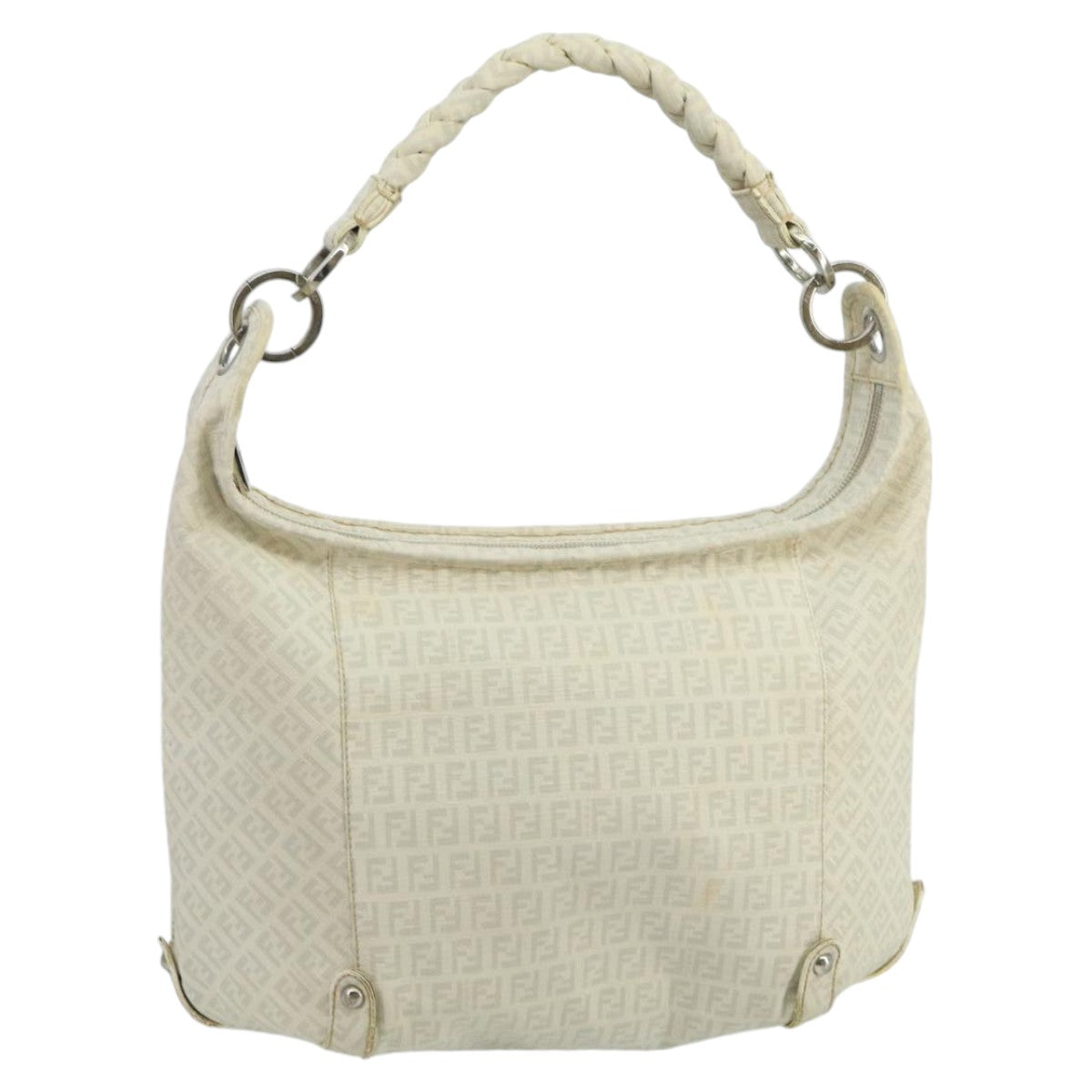 FENDI Zucchino Canvas Shoulder Bag White Auth 100795