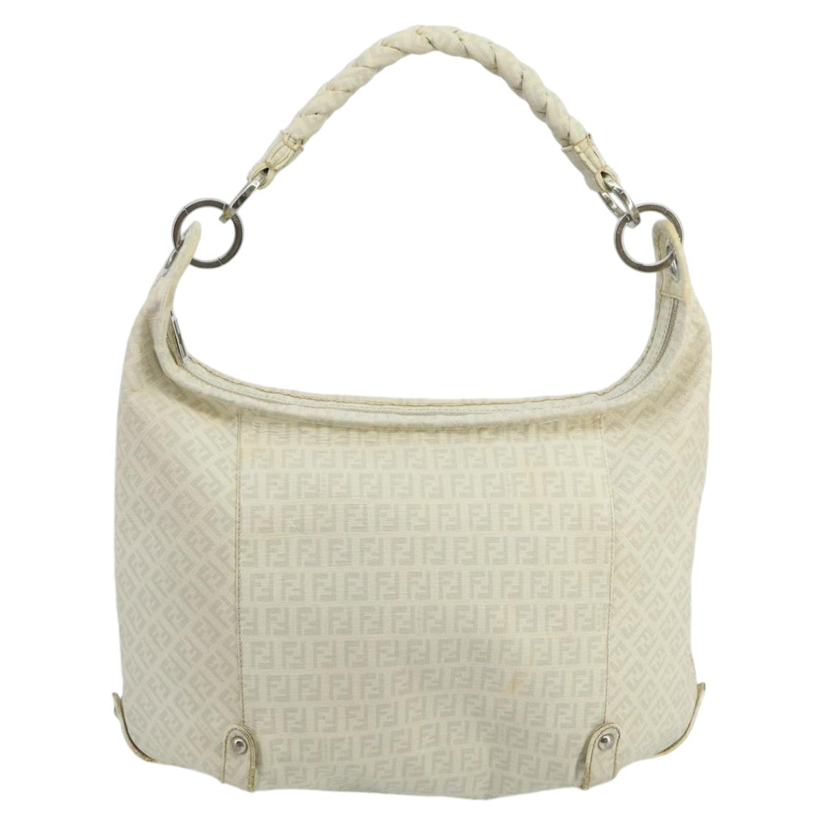 FENDI Zucchino Canvas Shoulder Bag White Auth 100795 - 0