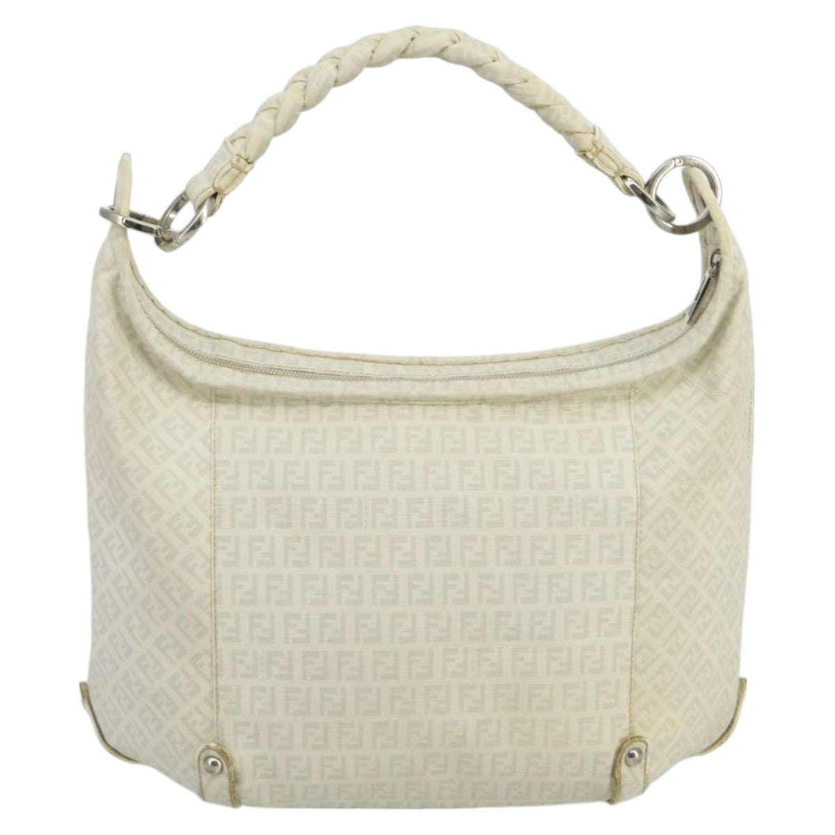 FENDI Zucchino Canvas Shoulder Bag White Auth 100795