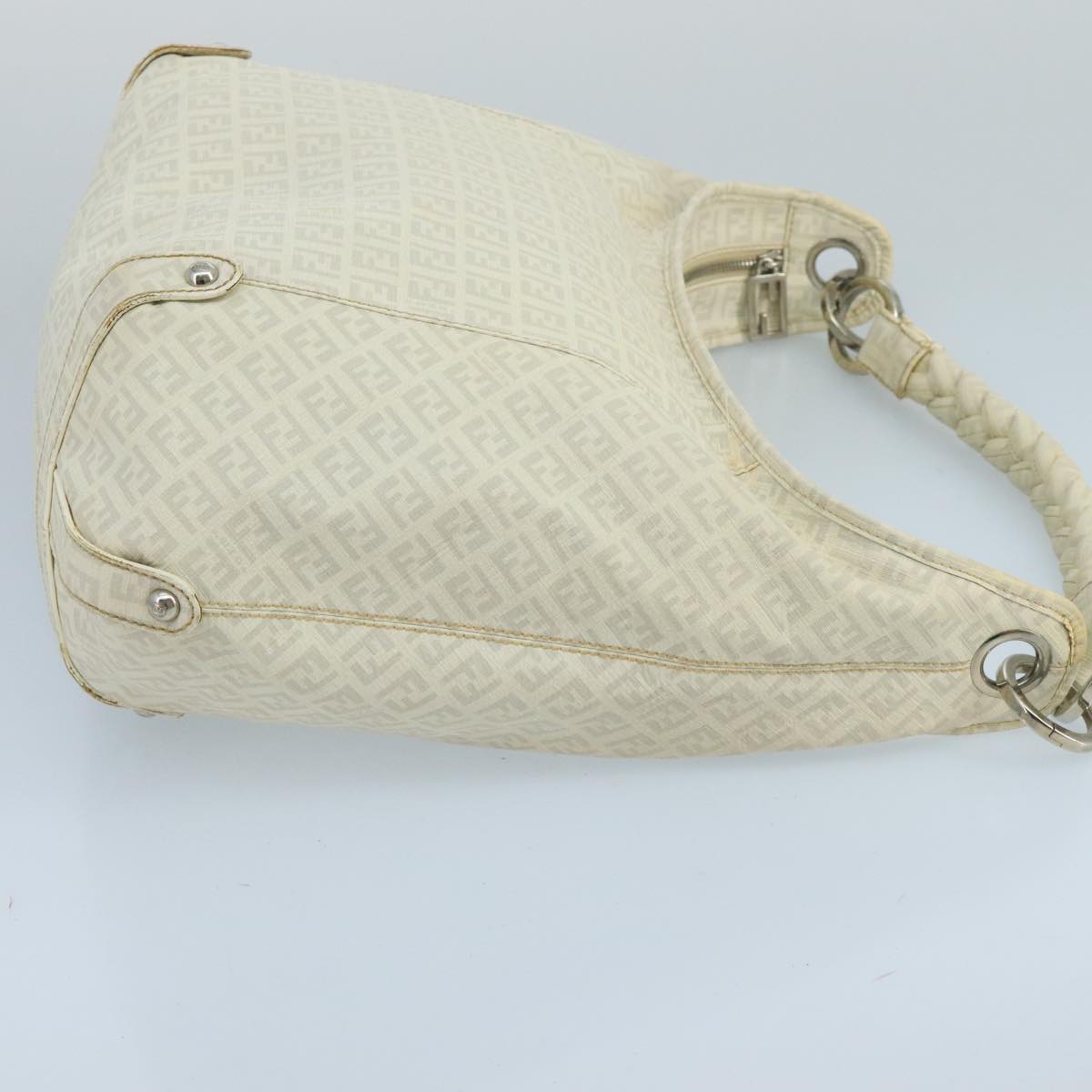 FENDI Zucchino Canvas Shoulder Bag White Auth 100795