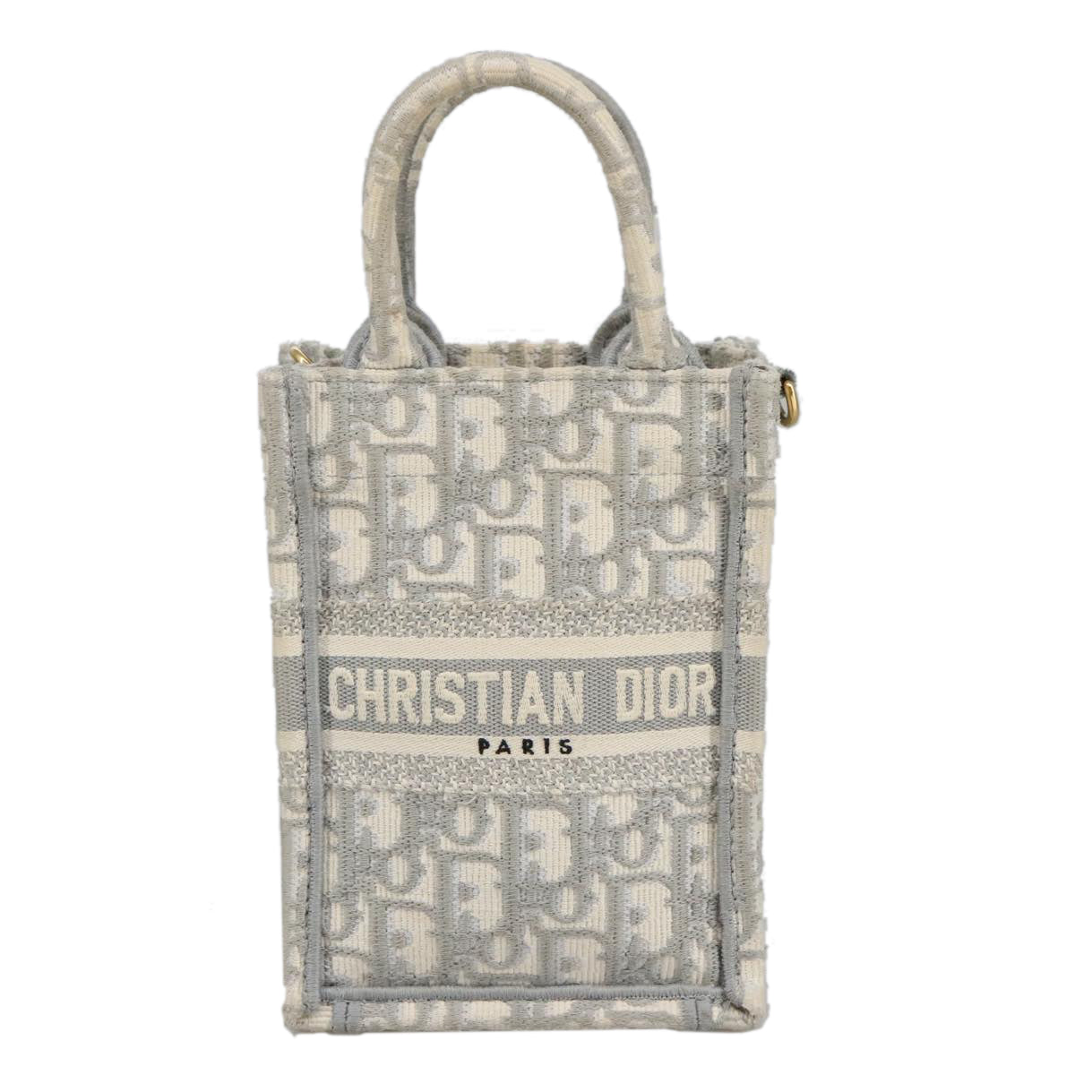 Christian Dior Oblique Vertical Book Tote Mini Tote Bag Canvas Gray Auth 100796A - 0