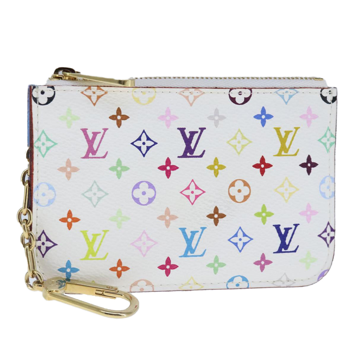 LOUIS VUITTON Multicolor Pochette Cles NM Coin Purse White M93734 Auth 100801A