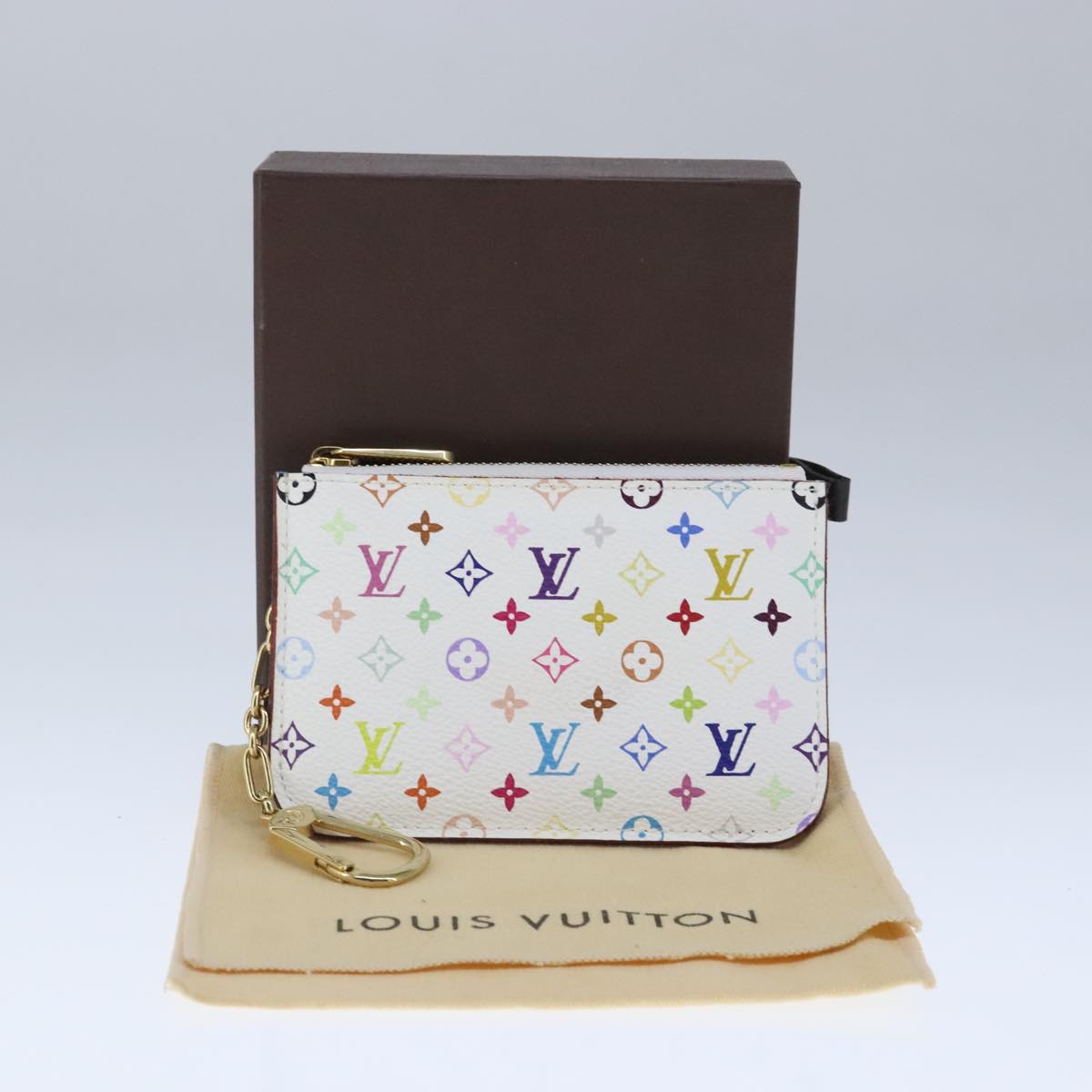 LOUIS VUITTON Multicolor Pochette Cles NM Coin Purse White M93734 Auth 100801A