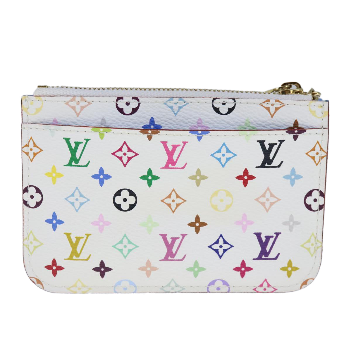 LOUIS VUITTON Multicolor Pochette Cles NM Coin Purse White M93734 Auth 100801A