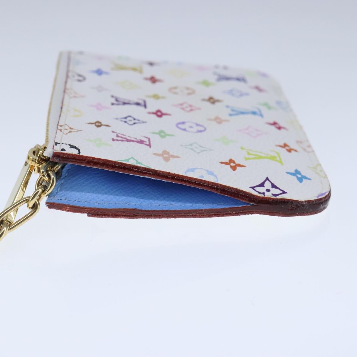 LOUIS VUITTON Multicolor Pochette Cles NM Coin Purse White M93734 Auth 100801A