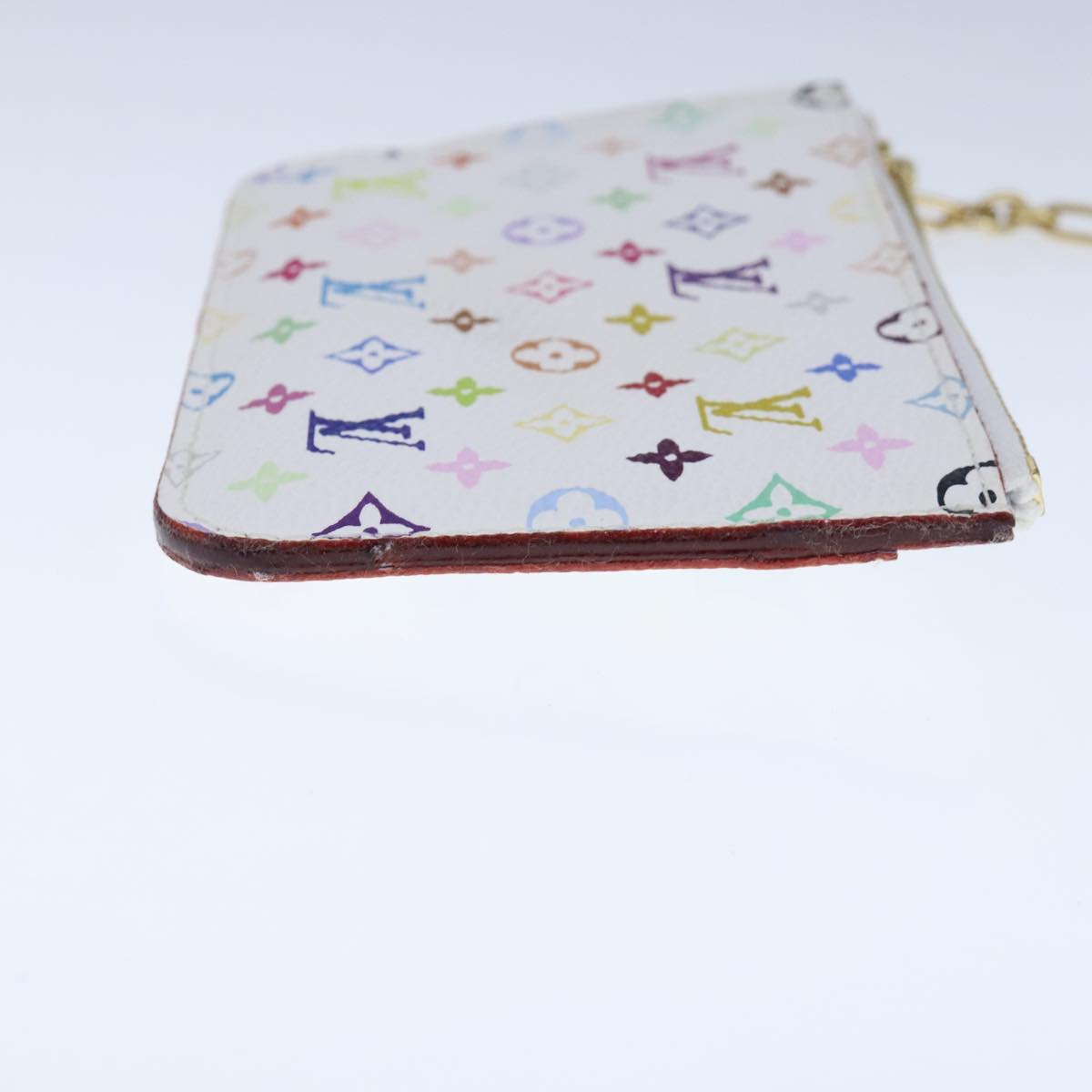 LOUIS VUITTON Multicolor Pochette Cles NM Coin Purse White M93734 Auth 100801A