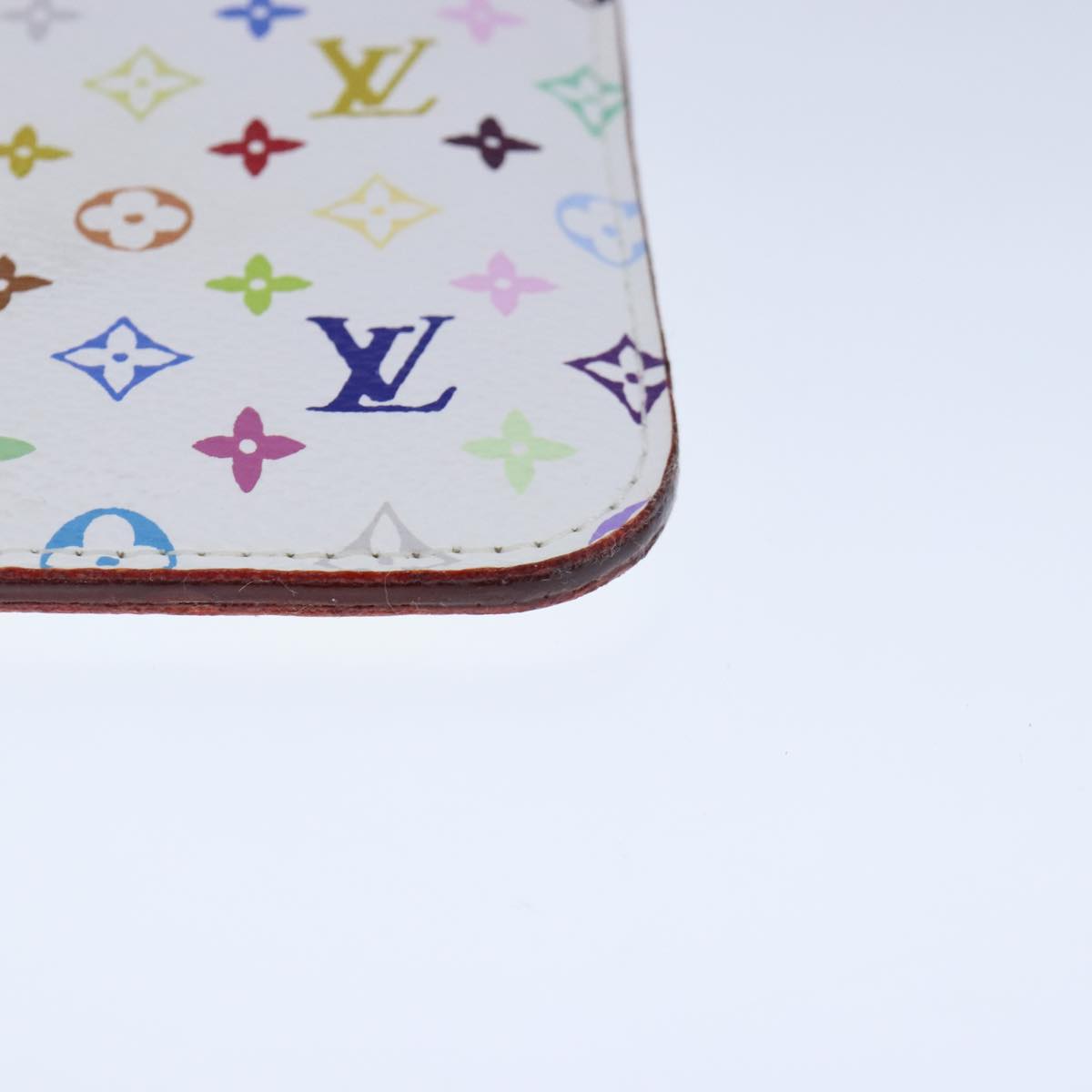 LOUIS VUITTON Multicolor Pochette Cles NM Coin Purse White M93734 Auth 100801A